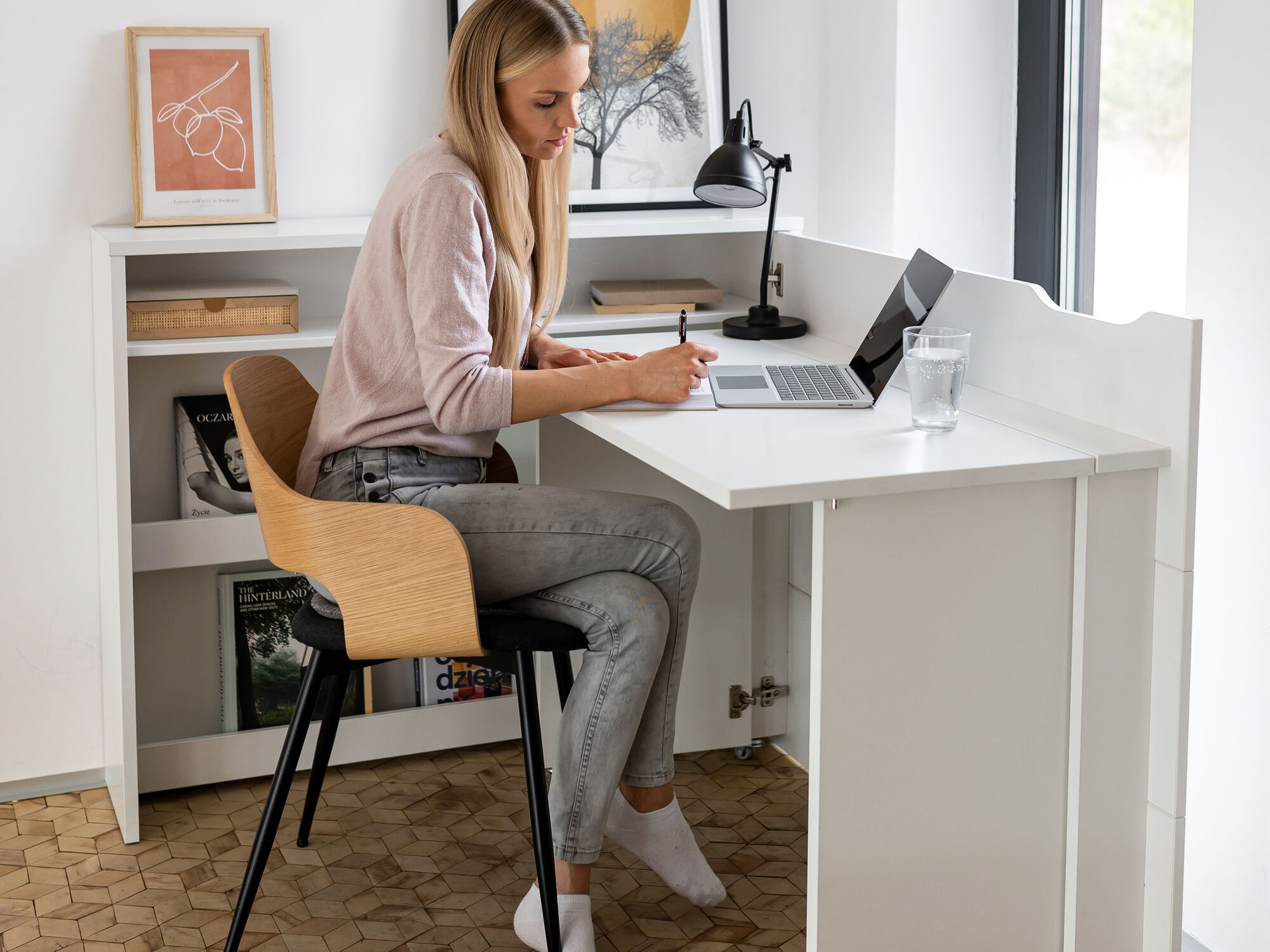 Bureau escamotable CONCEPTION PRO blanc/blanc brillant droite