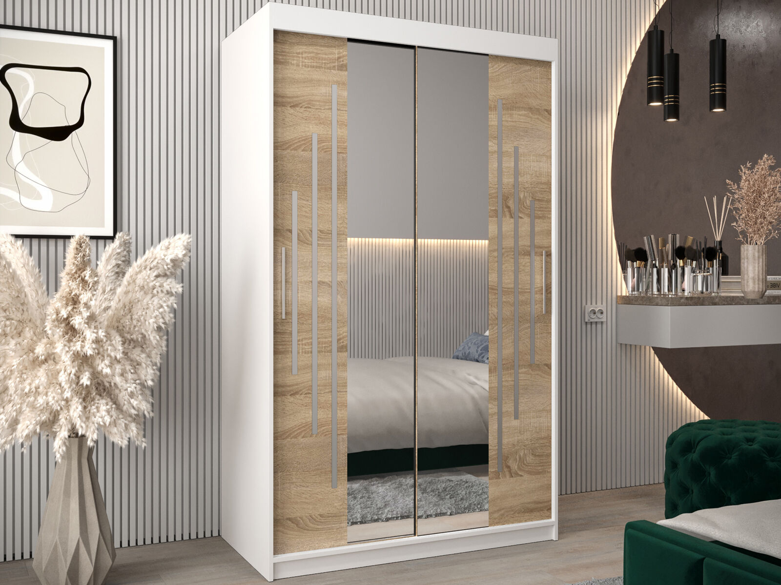 Armoire YORKSHIRE 2 portes coulissantes 120 cm blanc/sonoma