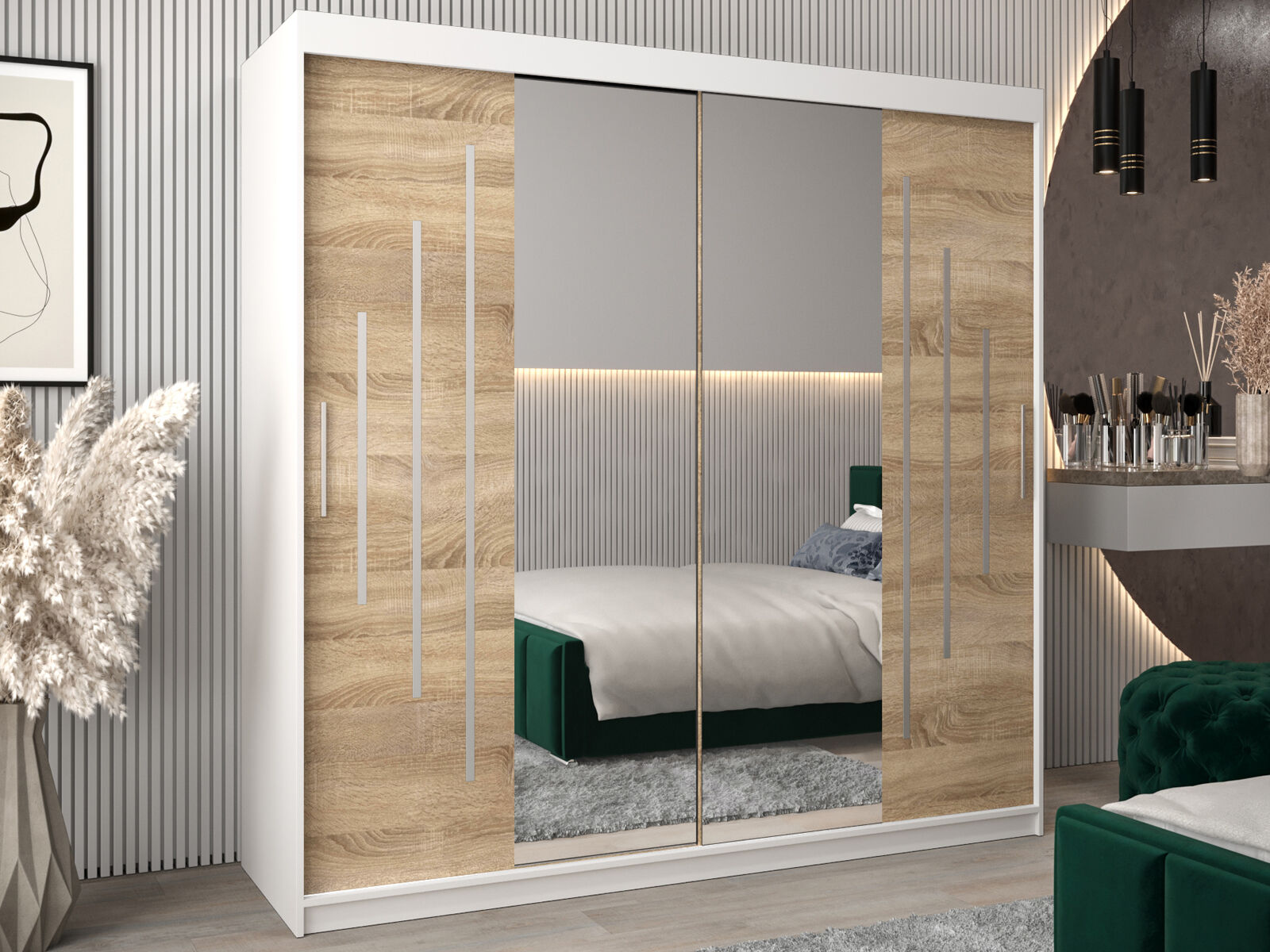 Armoire YORKSHIRE 2 portes coulissantes 200 cm blanc/sonoma