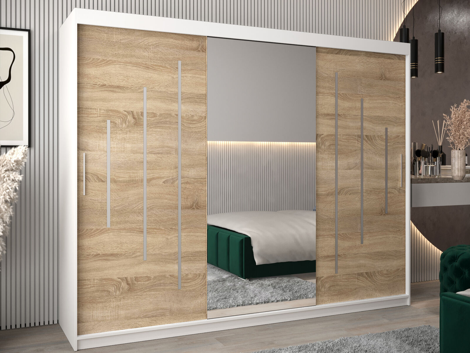 Armoire YORKSHIRE 3 portes coulissantes 250 cm blanc/sonoma