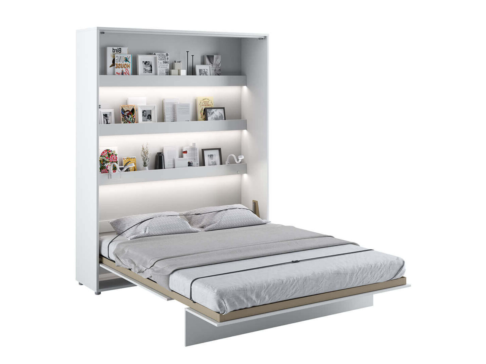 Lit mural escamotable CONCEPTION PRO 160x200 cm blanc mat (vertical) avec matelas