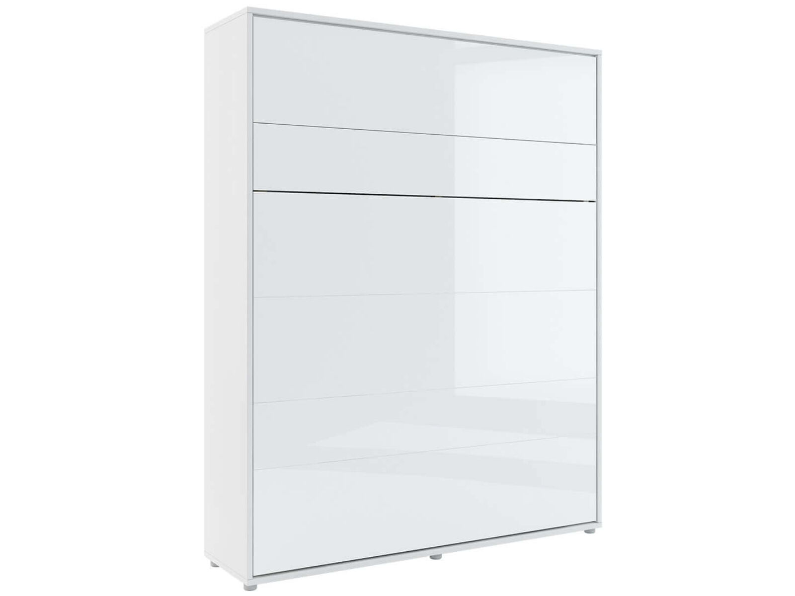 Lit mural escamotable CONCEPTION PRO 160x200 cm blanc/blanc brillant (vertical) avec matelas