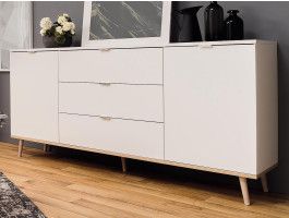 Buffet-bahut GUTENBERG 2 portes 3 tiroirs blanc/chêne sonoma