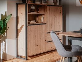 Commode haute DENZEL 2 portes 2 tiroirs chêne artisan/anthracite