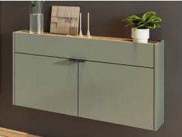 Meuble à chaussures AMEYA 2 portes 1 tiroir 110 cm vert/chêne navarra (horizontal)