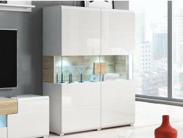 Vitrine TORERO 2 portes sanremo/blanc laqué avec led