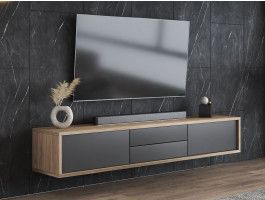 Meuble tv-hifi FRUNDA 2 portes battantes 2 tiroirs chêne/anthracite