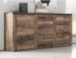 Buffet/bahut LARZAC 2 portes 3 tiroirs noyer satiné/effet boisé