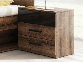 Chevet GALACTIC 3 tiroirs noir brillant/chêne monastère