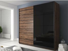 Armoire GALACTIC 2 portes 200 cm noir brillant/chêne monastère