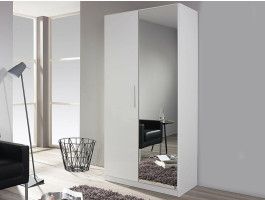 Armoire penderie MINOTOR 2 portes avec miroir blanc