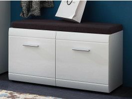 Banc à chaussures PITTA 2 portes blanc brillant avec coussin
