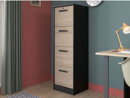 Colonne de bureau MILOKALO 4 tiroirs chêne japonais/noir