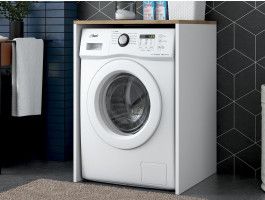 Armoire pour machine à laver KORNEEL blanc/noyer