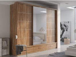 Armoire ARTEMIS 3 portes 3 tiroirs chêne stirling avec miroir