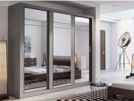 Armoire ARTURO 3 portes coulissantes gris avec miroir
