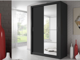 Armoire ARTIFICE 2 portes coulissantes noir avec miroir