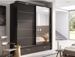 Armoire ARTUS 2 portes coulissantes 2 tiroirs noir avec miroir