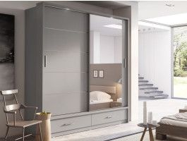 Armoire ARTUS 2 portes coulissantes 2 tiroirs gris avec miroir