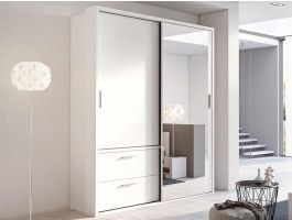 Armoire ARTENO 2 portes coulissantes 2 tiroirs blanc avec miroir