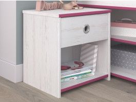 Chevet SMOOKIE 1 tiroirs pin blanc/rose