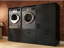 Meuble WASHING 2 machines côte à côte avec armoire 1 porte 2 tiroirs MEDIUM noir