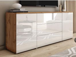 Buffet/bahut DUBAI 2 portes 3 tiroirs chêne wotan/blanc brillant