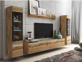 Mur tv-hifi VITTORIO 6 portes chêne wotan avec led