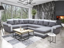 Canapé d'angle panoramique convertible YANKEE gris/blanc