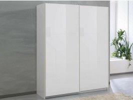 Armoire SALSA blanc laqué 2 portes coulissantes 148 cm portes blanc laqué