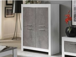 Meuble bar MADONNA 4 portes blanc laqué/béton laqué