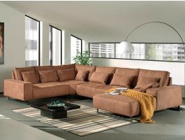 Canapé panoramique NATHAN méridienne droite tissu “Zaria” brun clair