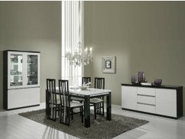 Salle à manger REBECCA noir laque/blanc laque avec led sans chaises