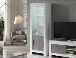Vitrine MADONNA 2 portes blanc laqué/béton laqué avec led