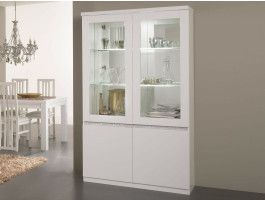 Vitrine REBECCA 4 portes blanc laque avec led