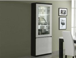 Vitrine REBECCA 2 portes noir laque/blanc laque