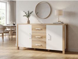 Buffet/bahut OLIANNE 2 portes 3 tiroirs chêne naturel/blanc