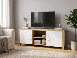 Meuble tv-hifi OLIANNE 2 portes chêne naturel/blanc