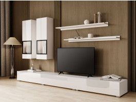 Mur tv-hifi BABEL 5 portes blanc/blanc laqué avec led