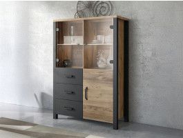 Commode haute OLIANNE 3 portes 3 tiroirs épicéa appenzeller/noir