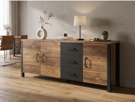 Buffet/bahut OLIANNE 3 portes 3 tiroirs épicéa appenzeller/noir