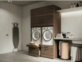 Meuble WASHING 2 machines côte à côte noyer avec 4 surmeubles