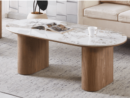 Table basse EVORYA 120 cm marbre blanc/bois