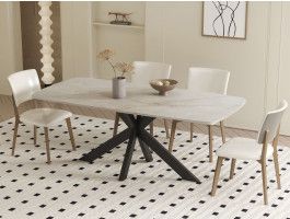 Table repas rectangulaire APOLIRI 180 cm beige brillant