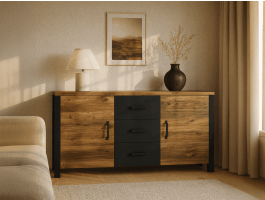 Buffet/bahut OLIANNE 2 portes 3 tiroirs épicéa appenzeller/noir