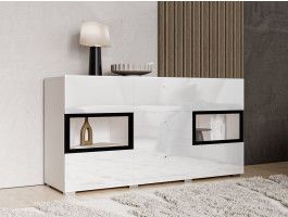 Commode BABEL 2 portes et 3 tiroirs blanc/blanc laqué avec led