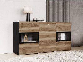 Commode BABEL 2 portes et 3 tiroirs noyer/chêne grisé