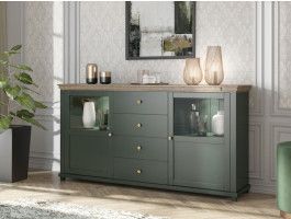 Buffet/bahut EVOCO 2 portes 4 tiroirs chêne ribbec/vert