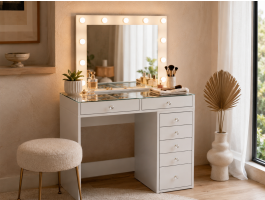 Coiffeuse JESSIE DELUXE 7 tiroirs blanc