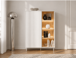 Vitrine LIKA 2 portes 110 cm blanc/chêne Vincenza